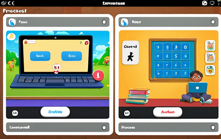 **Prompt:** A vibrant, interactive digital learning platform interface featuring gamified math exercises. Colorful icons, animated characters, and progress bars enhance student engagement on tablets and laptops. The scene emphasizes fun, accessible education for diverse learners in a modern classroom setting.